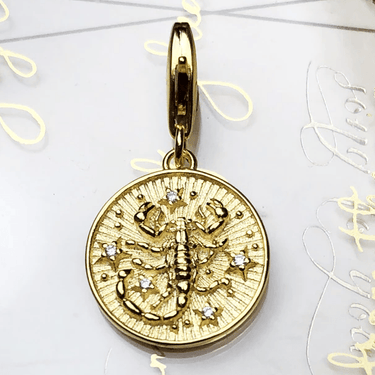 Silver & Zirconia SCORPIO Zodiac Charm in Gold
